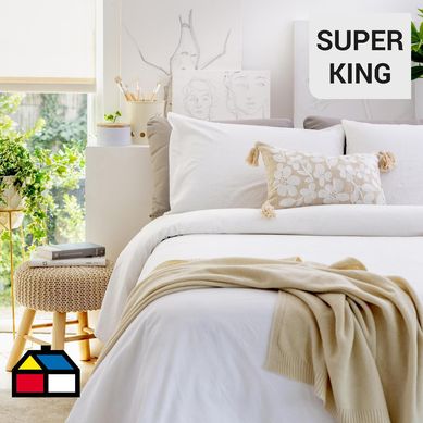 Funda plumn lino blanca super king