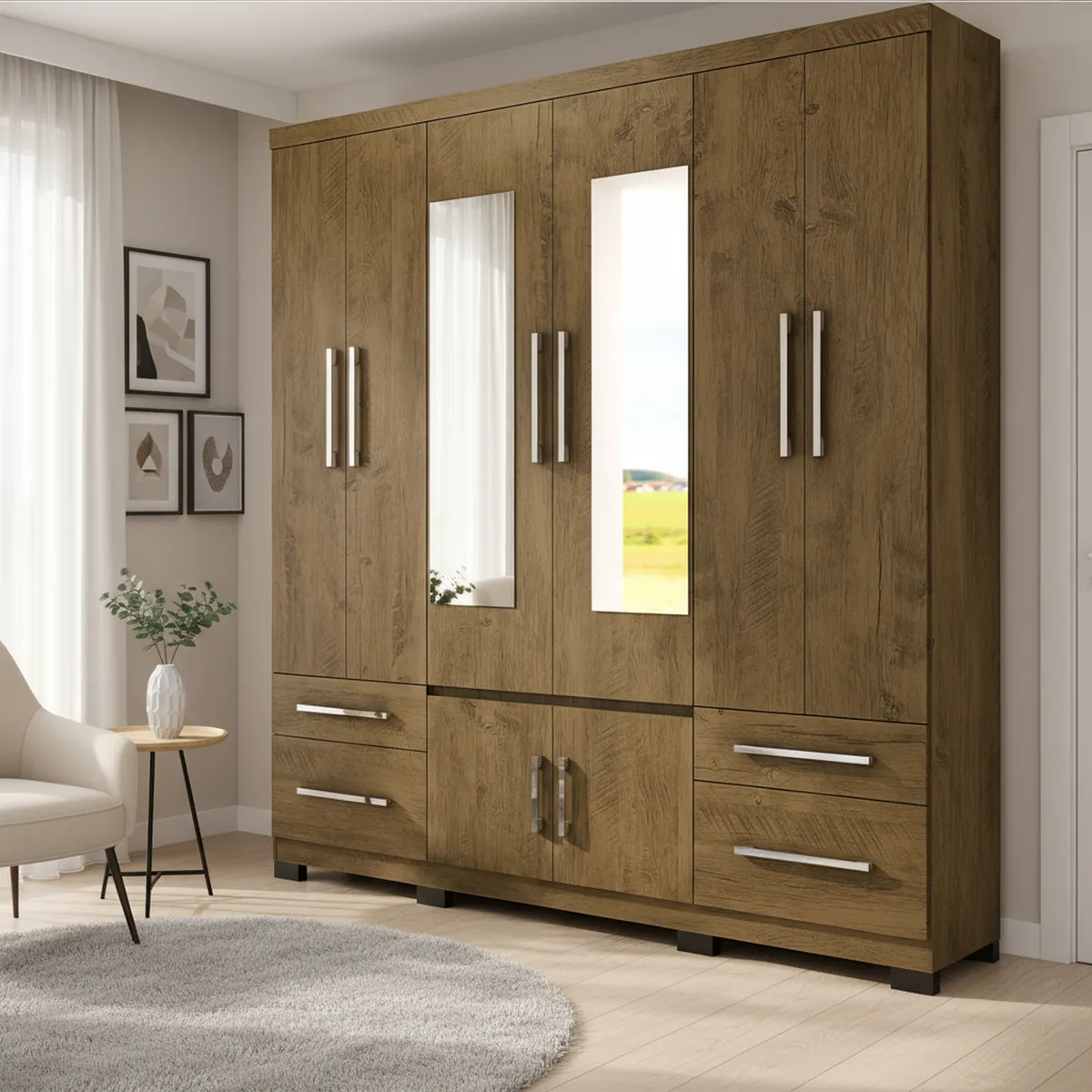 MOVAL - Clóset 8 Puerta(s) 4 Cajón(es) 7 Repisa(s) 201x222x47 cm Café