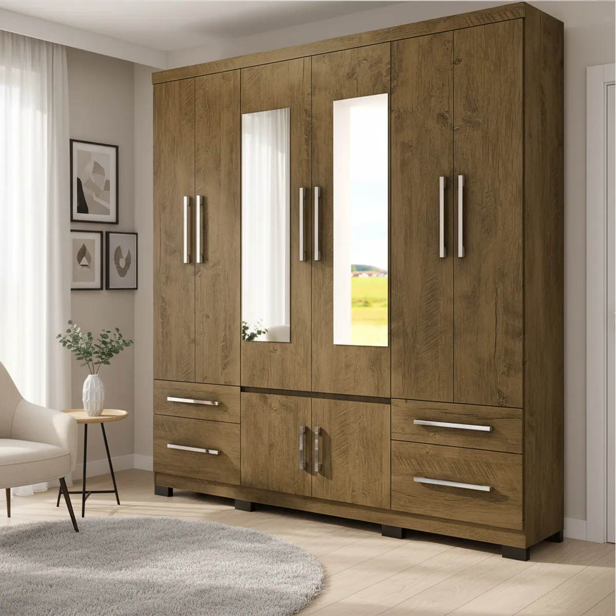 MOVAL - Clóset 8 Puerta(s) 4 Cajón(es) 7 Repisa(s) 201x222x47 cm Café