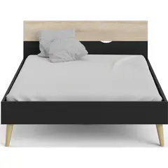 TVILUM - Cama 2 plazas Oslo Negro Mate/Roble Patinado