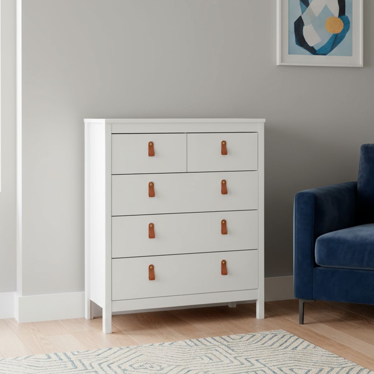 TVILUM - Cómoda 5 Cajón 82,1x98,9x38,4 cm Blanco