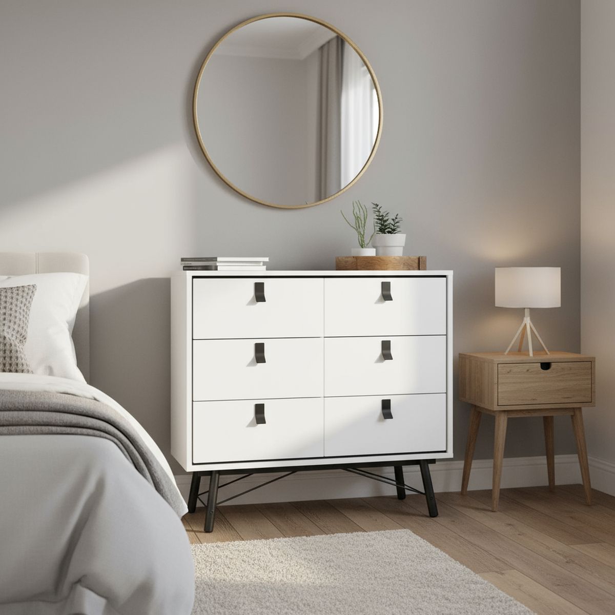 TVILUM - Cómoda 6 Cajón 101,8x94,8x40,1 cm Blanco