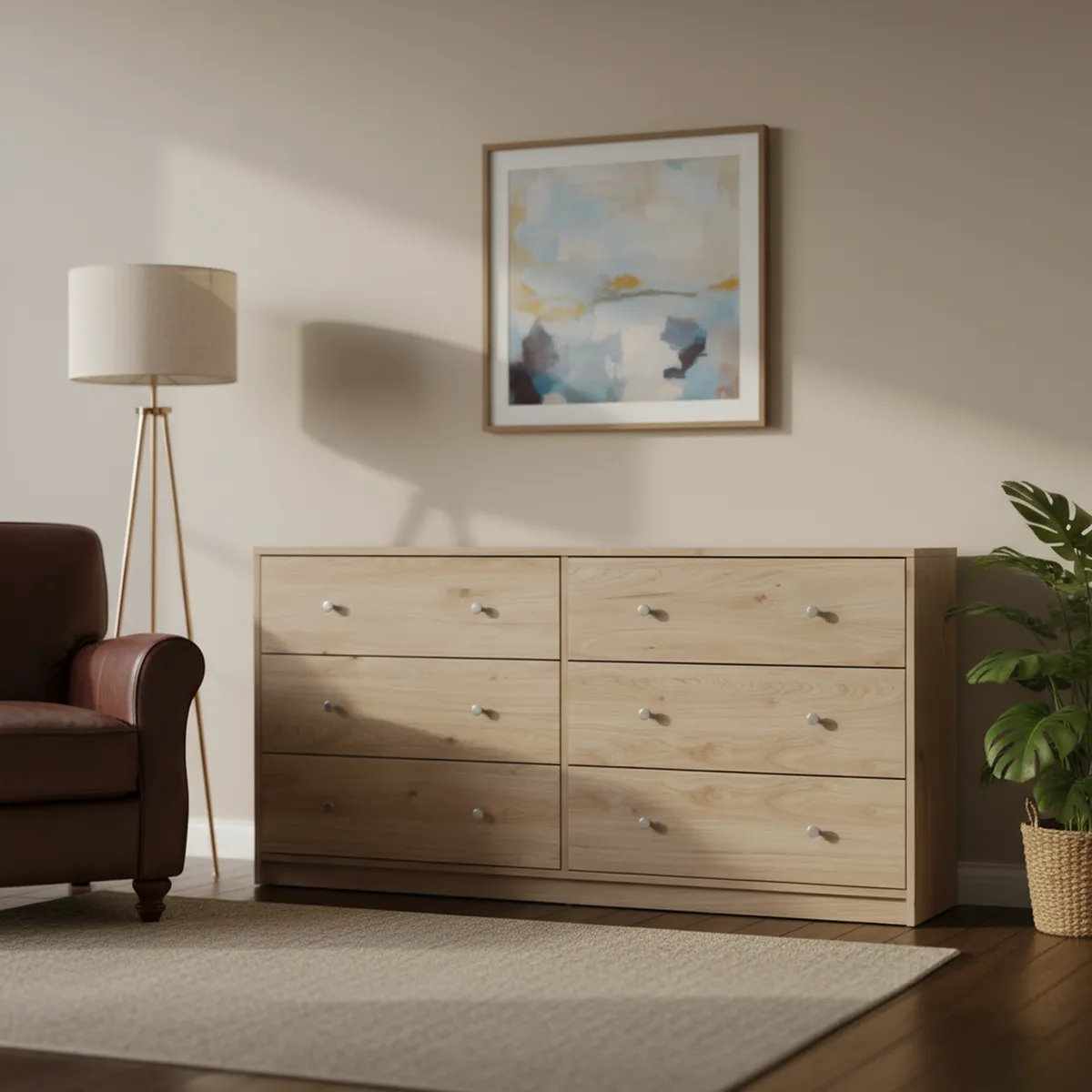 TVILUM - Cómoda 6 Cajón(es) Jackson Hickory 143.1x68.3x31.7 cm Café