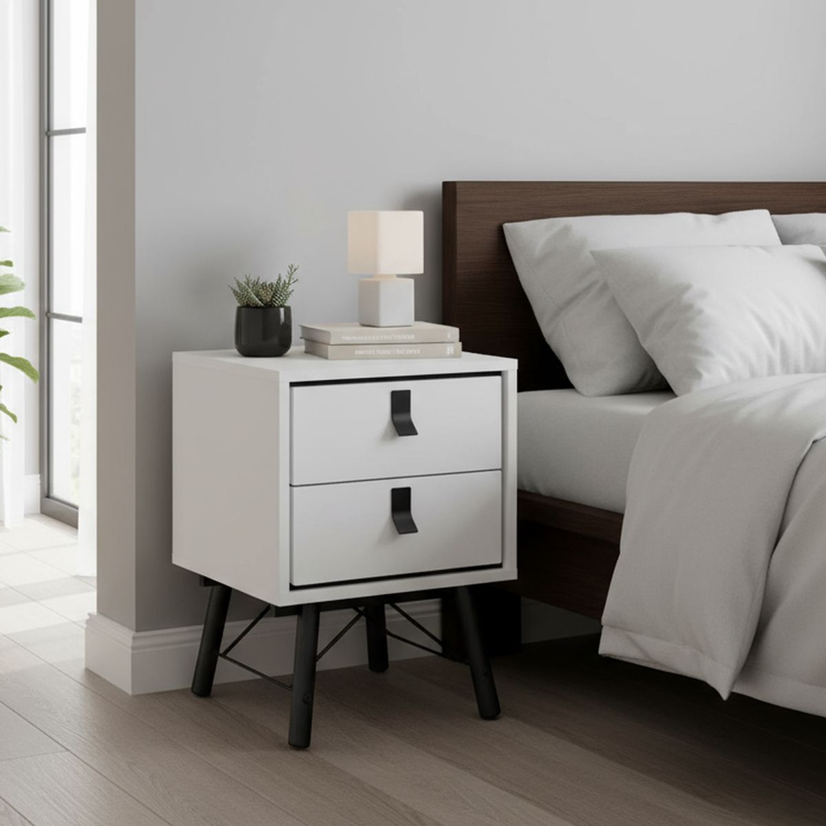 TVILUM - Velador 2 Cajón 43,3x59,6x40,1 cm Blanco