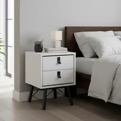 TVILUM - Velador 2 Cajón 43,3x59,6x40,1 cm Blanco