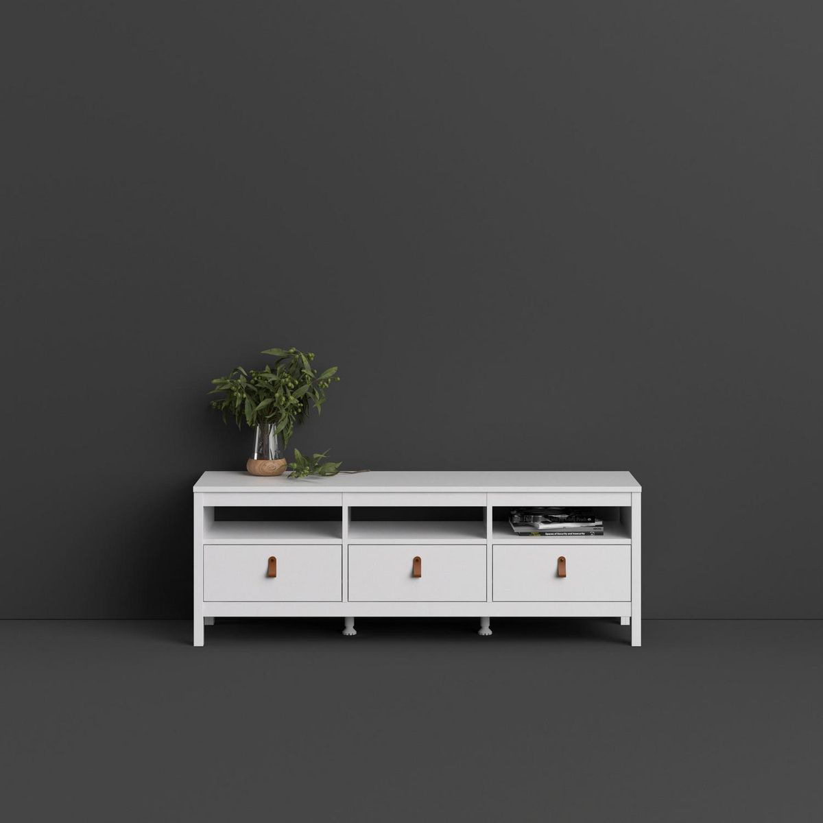 TVILUM - Mesa de TV 3 cajones blanco