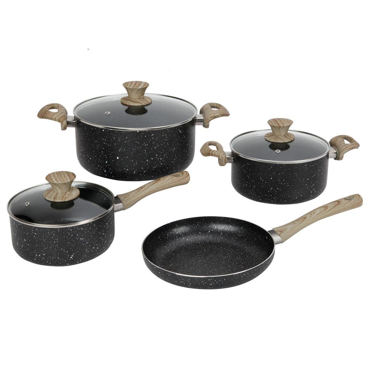 JUST HOME COLLECTION - Batería de cocina 7 Piezas Aluminio Marbel Negro