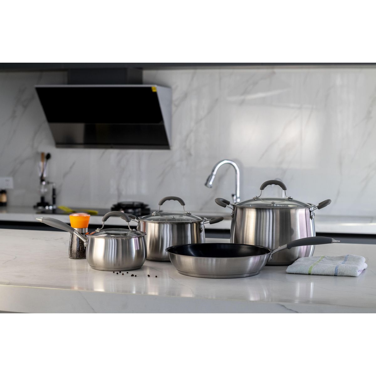 JUST HOME COLLECTION - Batería de cocina 7 Piezas Acero inoxidable Plateado