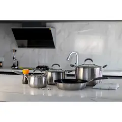 JUST HOME COLLECTION - Batería de cocina 7 Piezas Acero inoxidable Plateado