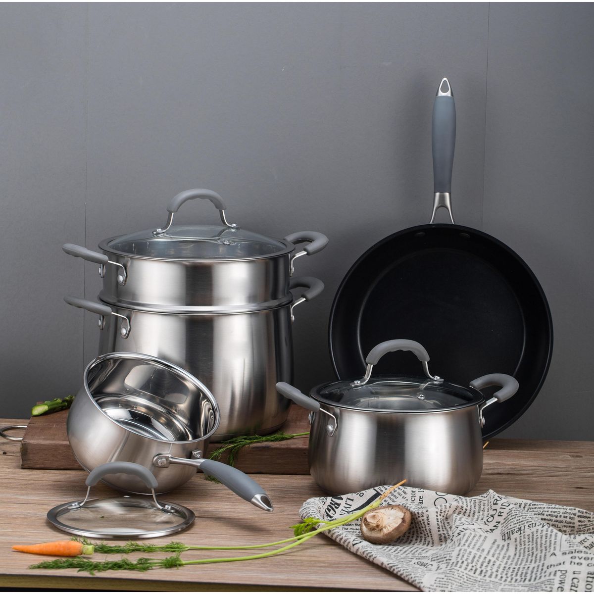 JUST HOME COLLECTION - Batería de cocina 7 Piezas Acero inoxidable Plateado