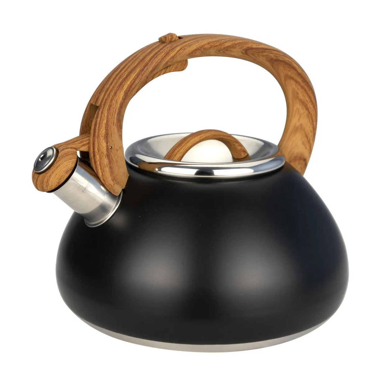 JUST HOME COLLECTION - Tetera con Mango Madera 3 l Acero Inoxidable Negro