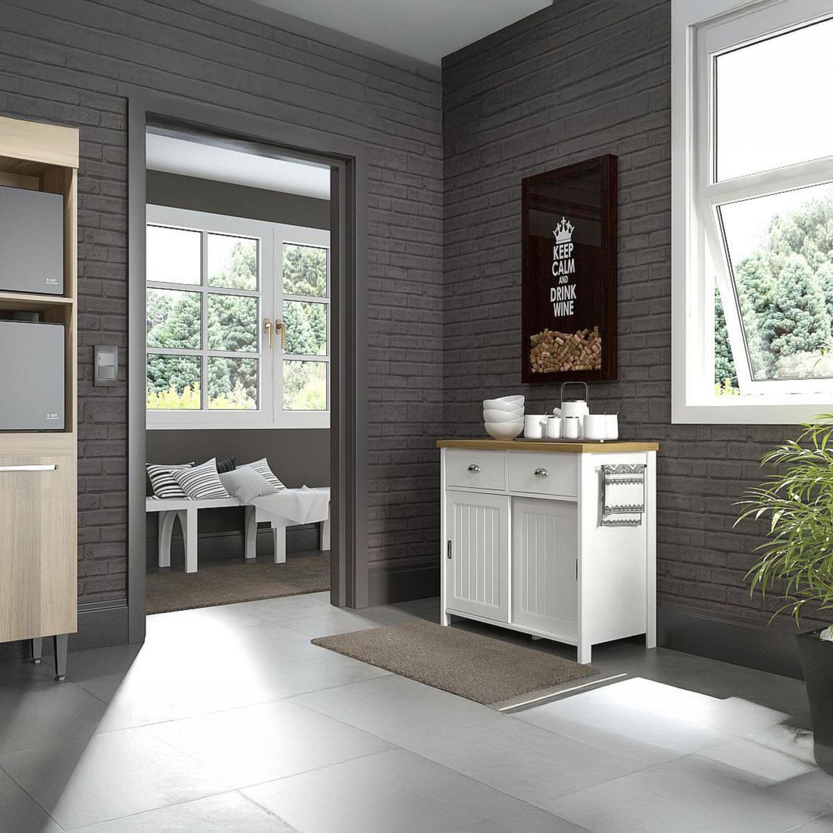 JUST HOME COLLECTION - Isla Cocina Americana Texas Blanca Denver