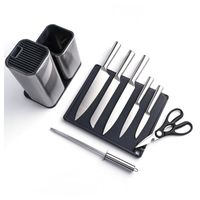Set 5 Cuchillos Acero Inoxidable + Tijera + Afilador + Bases