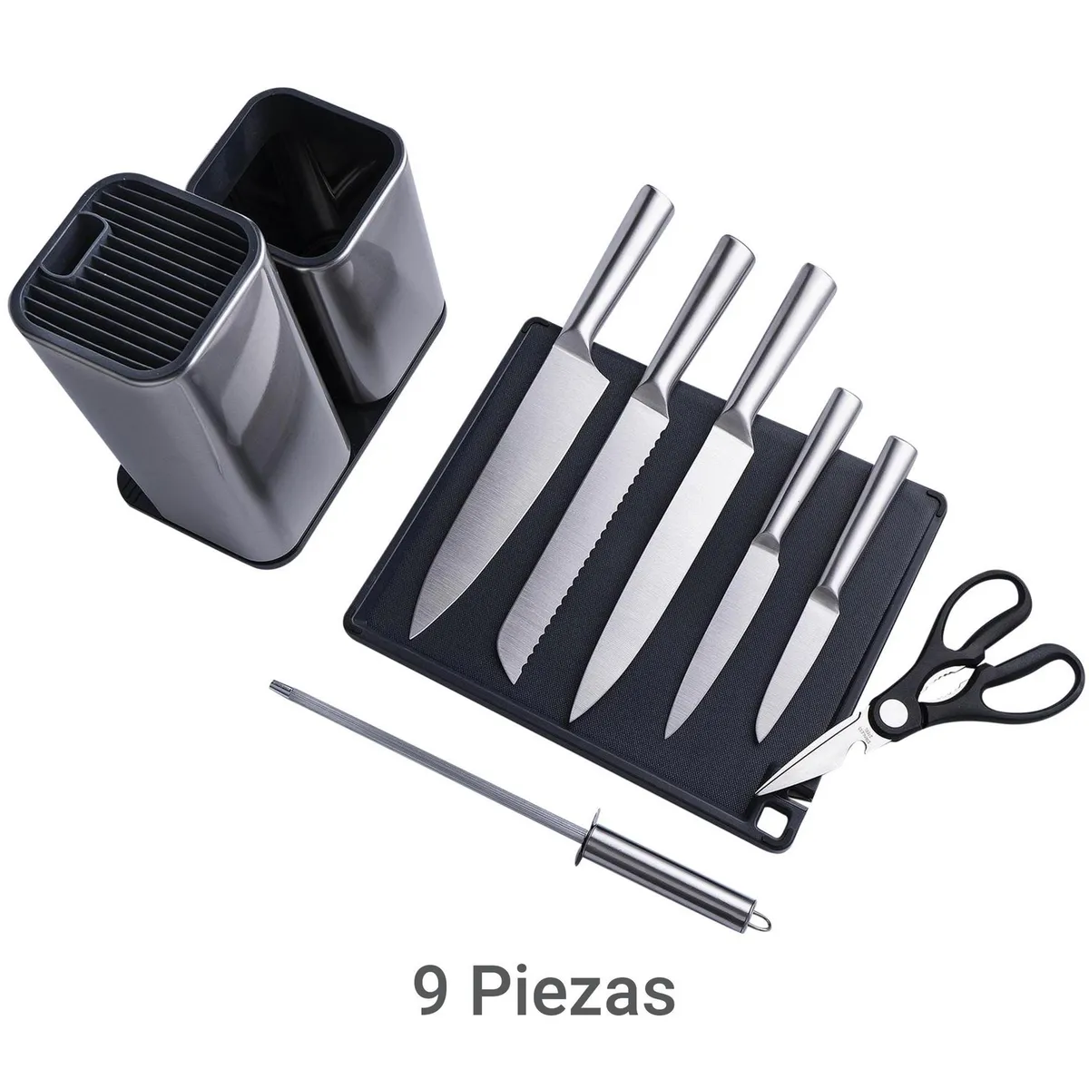 JUST HOME COLLECTION - Set 5 Cuchillos Acero Inoxidable + Tijera + Afilador + Bases