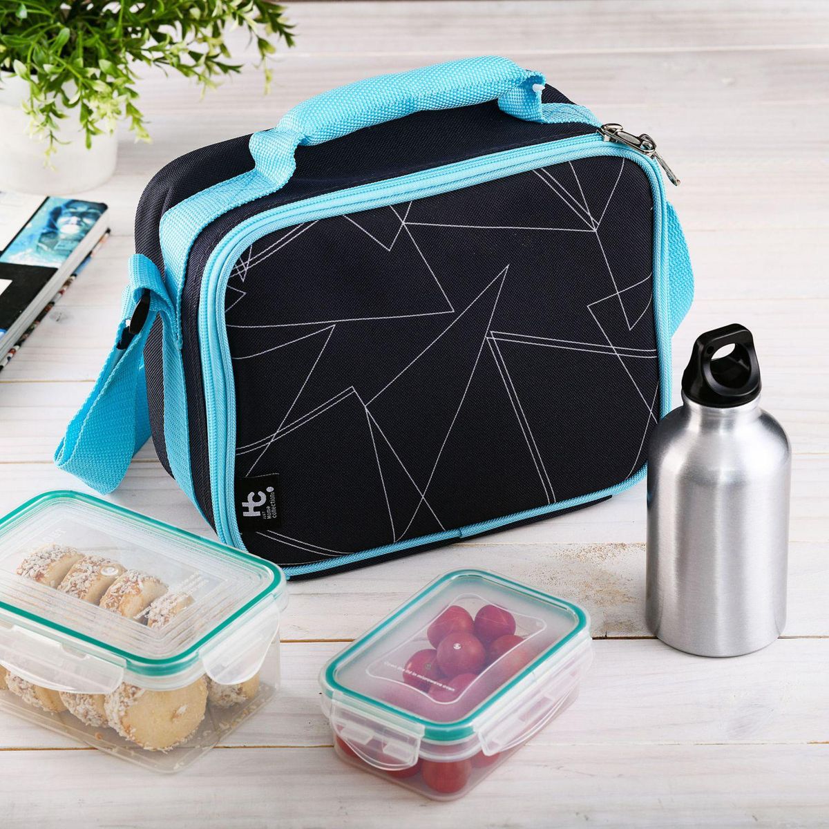 JUST HOME COLLECTION - Lonchera geometrico negro/celeste