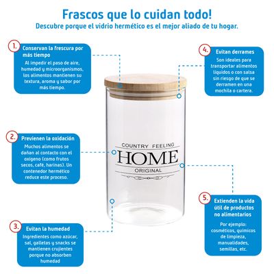 Imagen 2 del producto Frasco con Tapa de Bambú Vidrio 1 l