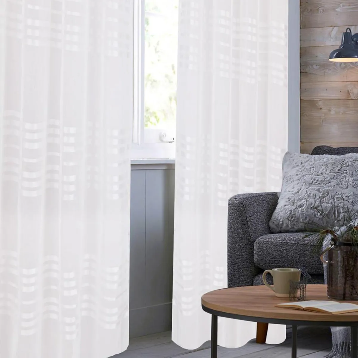 JUST HOME COLLECTION - Cortina Velo Lineas 140x220 cm Blanco Argolla