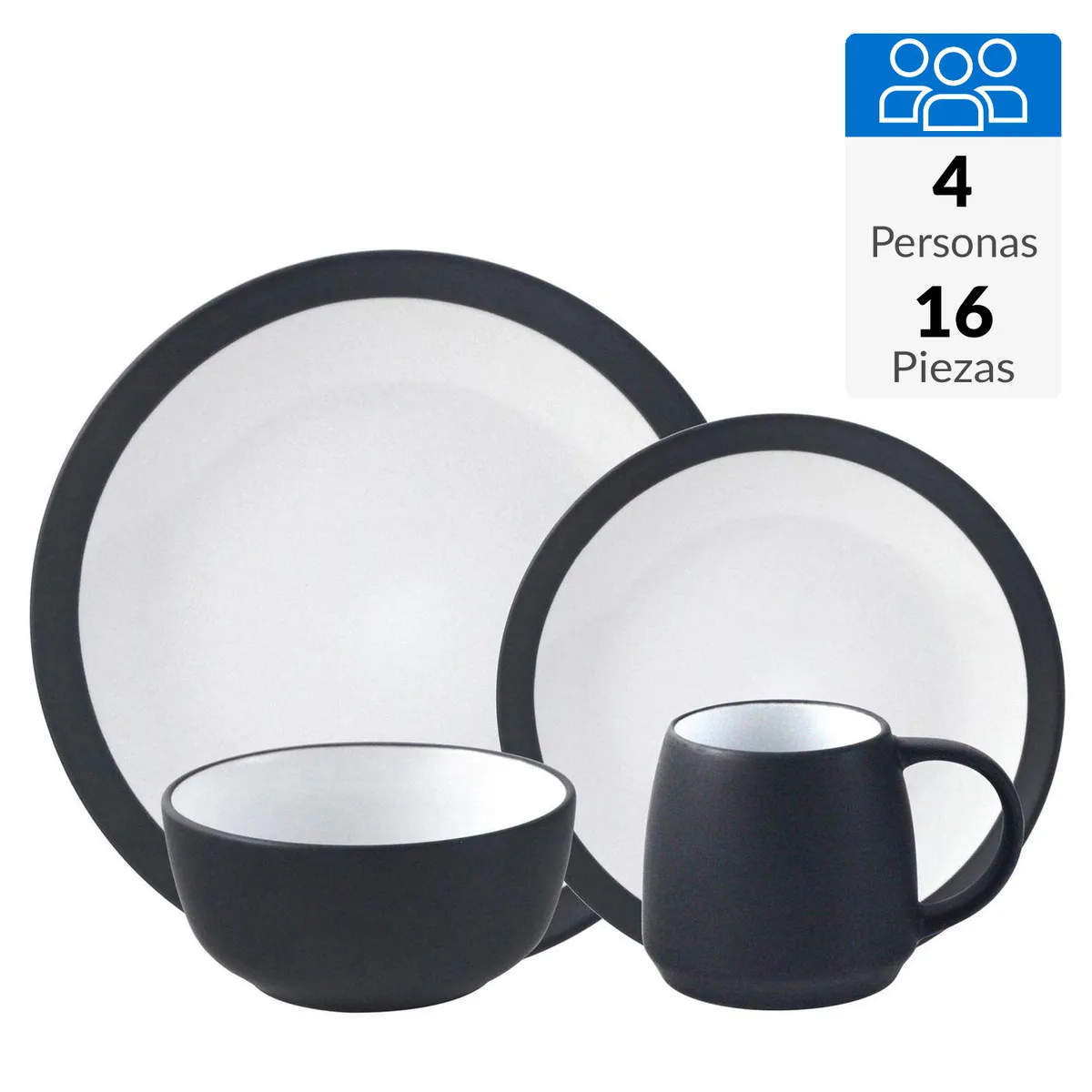 Juego de Loza 16 Piezas Cerámica Oslo Negro, marca JUST HOME COLLECTION - Foto Principal