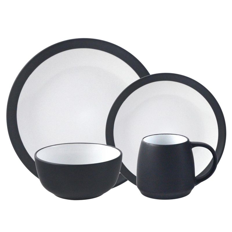 JUST HOME COLLECTION - Juego de Loza 16 Piezas Cerámica Oslo Negro/Blanco