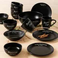 undefined - Combo Jueo de Loza 21 piezas Vajilla Bistro blanco 4 personas +  Ensaladera