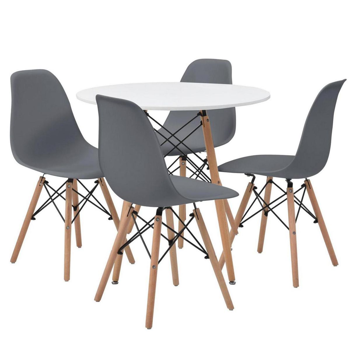 JUST HOME COLLECTION - Juego de Comedor Roun 4 Sillas Mesa Redonda 80x80x75 cm Blanco