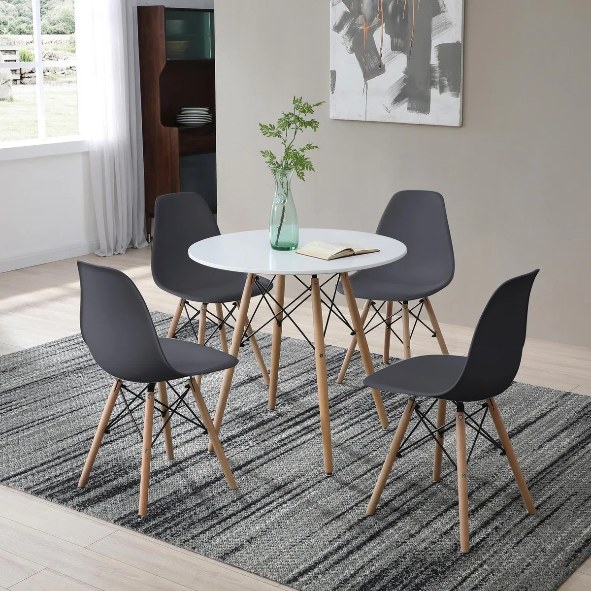 JUST HOME COLLECTION - Juego de Comedor Roun 4 Sillas Mesa Redonda 80x80x75 cm Blanco