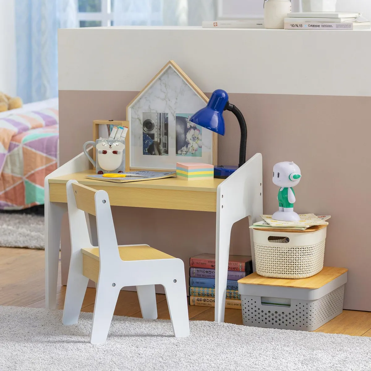 JUST HOME COLLECTION - Mesa + 1 silla Blanco/Madera