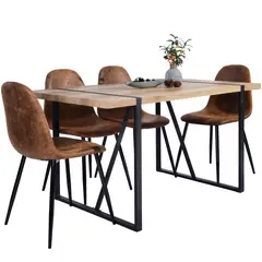 JUST HOME COLLECTION - Juego de Comedor Vexa 4 Sillas Mesa Rectangular 80x76x140 cm Café