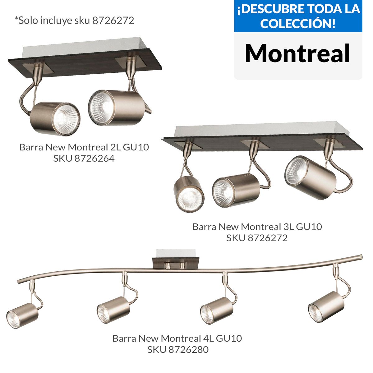 CASA BONITA - Barra New Montreal 3 Luces Acero Gris