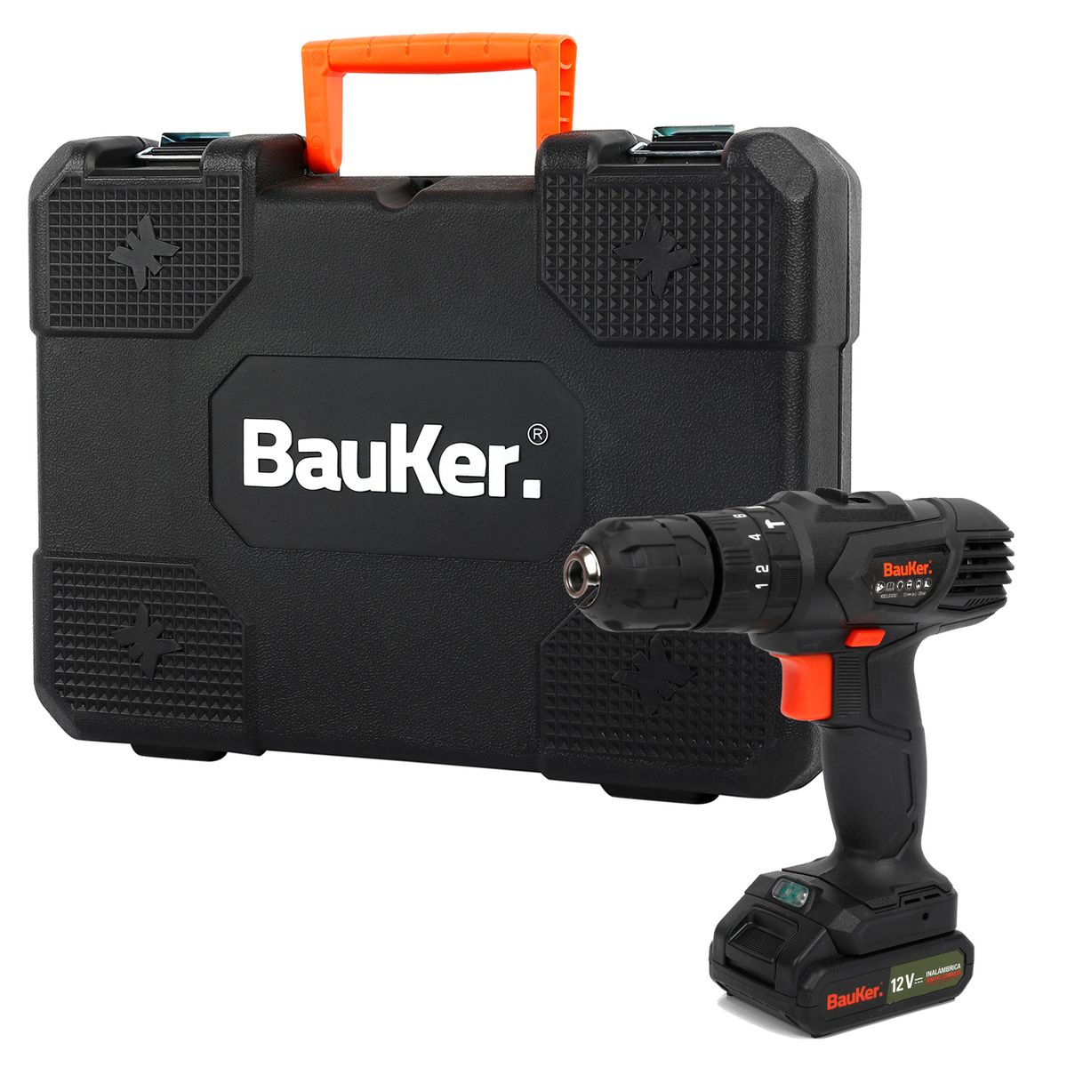BAUKER - Kit Taladro 12V 10 mm + herramientas manuales y accesorios