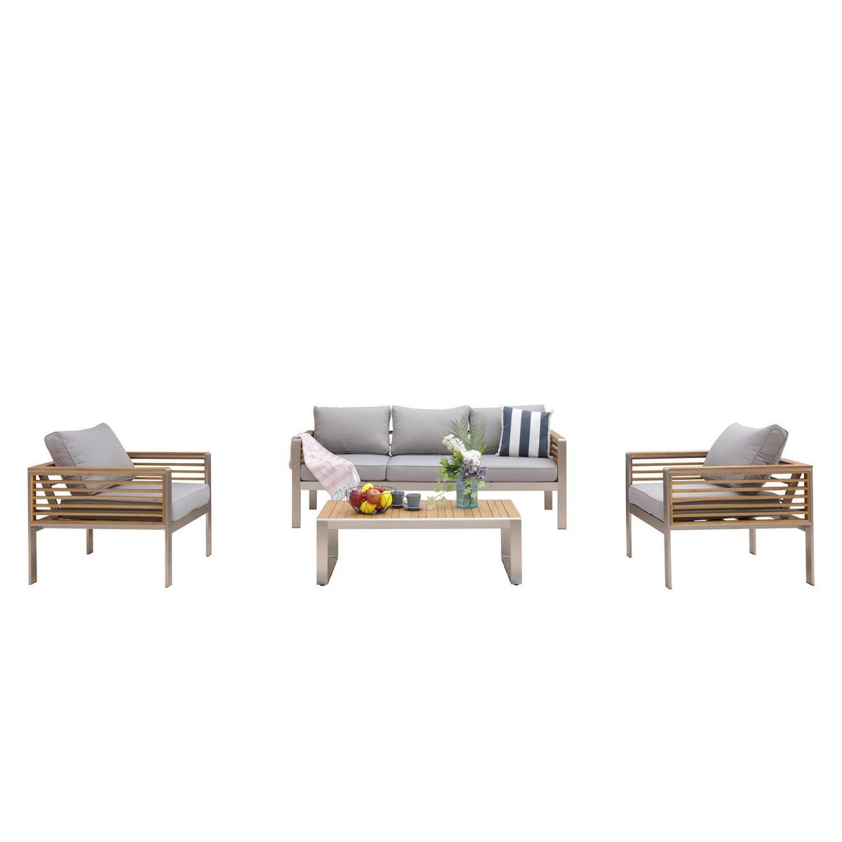 JUST HOME COLLECTION - Juego de Living de Terraza Ischia 5 Personas Beige; Madera
