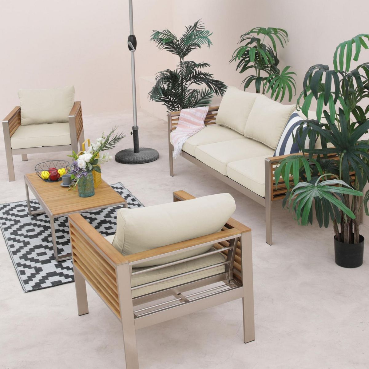 JUST HOME COLLECTION - Juego de Living de Terraza Ischia 5 Personas Beige; Madera