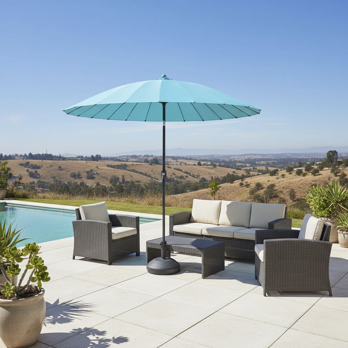 JUST HOME COLLECTION - Quitasol Poliéster 2.7x2.45 metros Celeste/Menta