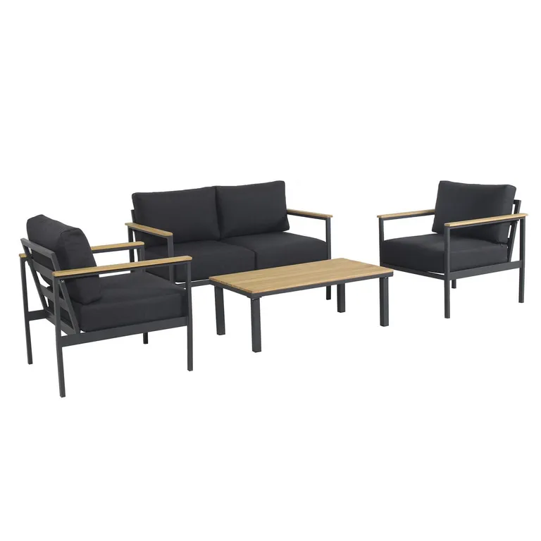 Juego de Living de Terraza Toscana 4 Personas Negro; Madera