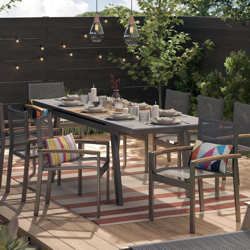 JUST HOME COLLECTION - Juego de Comedor Creta 8 Sillas Mesa Rectangular 90x75x180 cm Negro, Madera