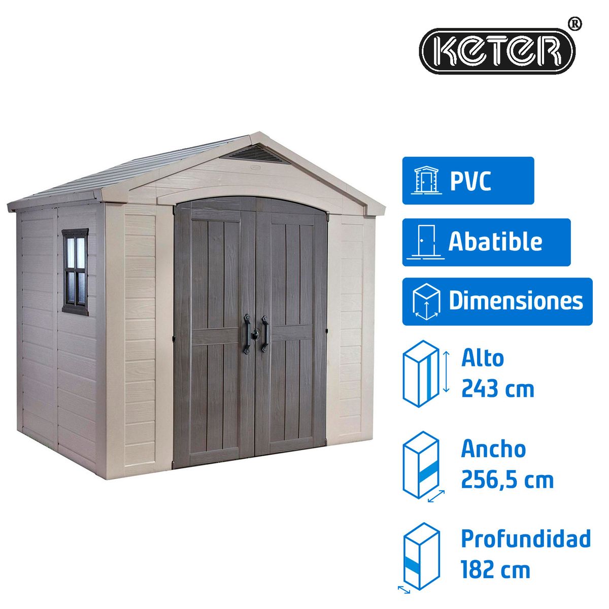 KETER - Bodega de Jardín Premium Factor 86 Gris 243x256.5x182 cm