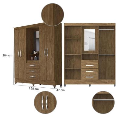 Ropero 4 puertas 3 cajones 165x47x205 cm