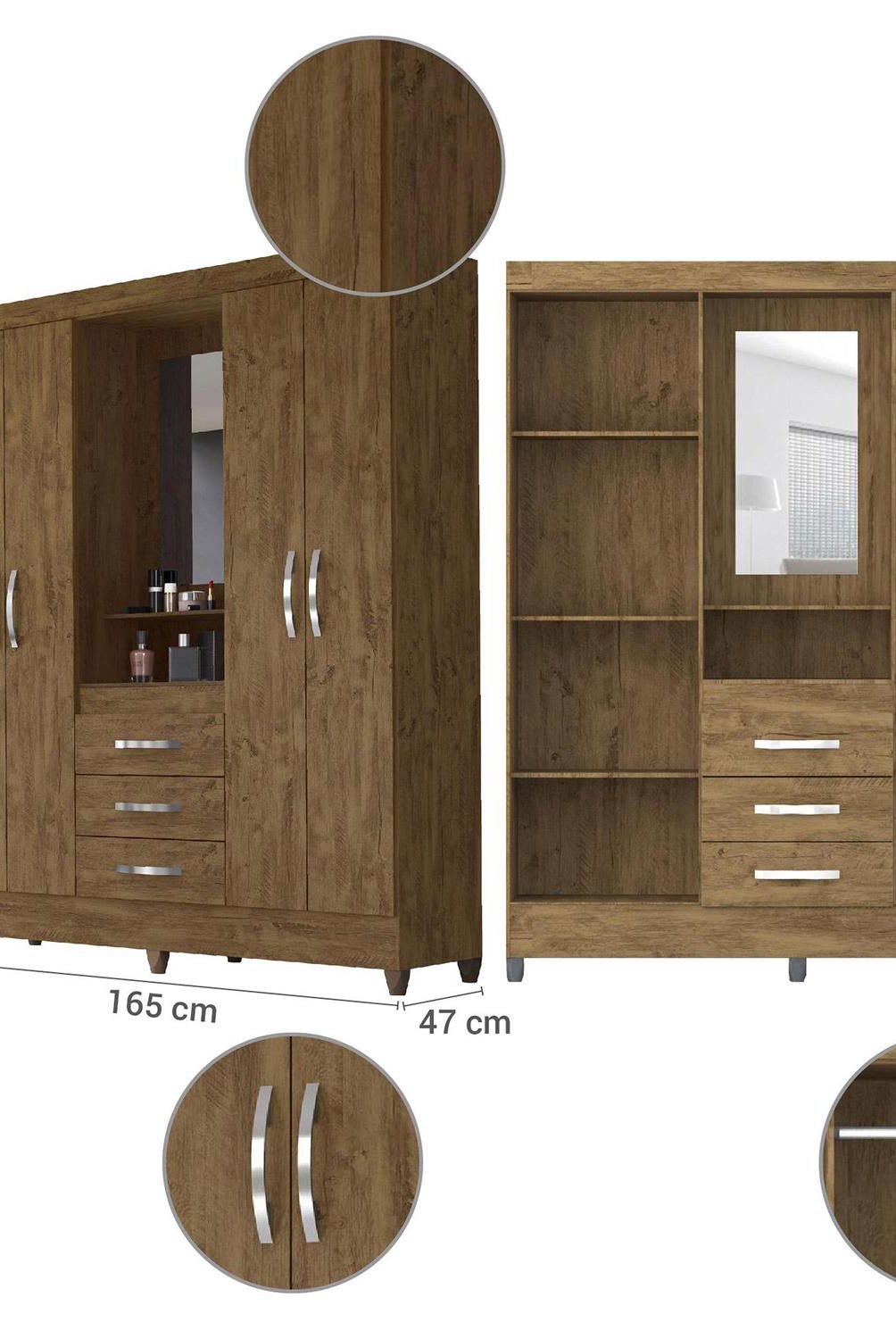 MOVAL - Clóset 4 Puerta(s) 3 Cajón(es) 4 Repisa(s) 165x204x47 cm Castaño