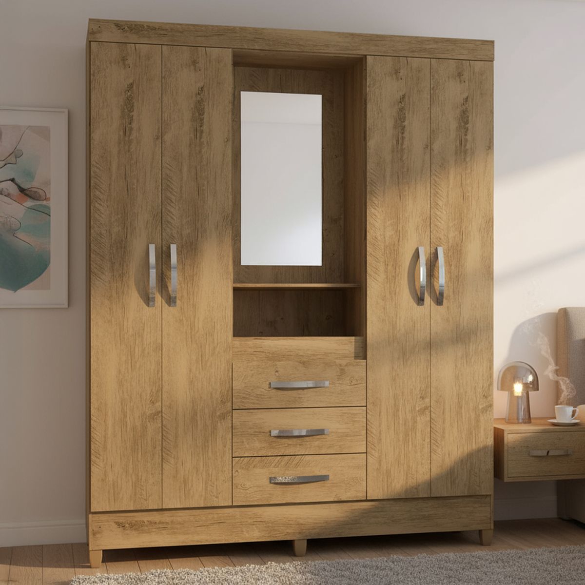 MOVAL - Clóset 4 Puerta(s) 3 Cajón(es) 4 Repisa(s) 165x204x47 cm Castaño