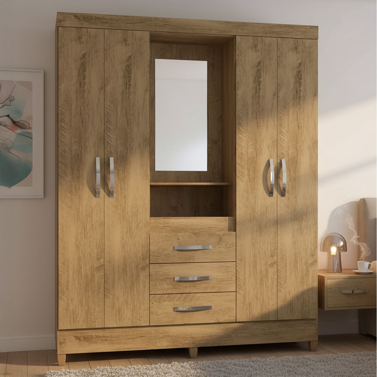 MOVAL - Clóset 4 Puerta(s) 3 Cajón(es) 4 Repisa(s) 165x204x47 cm Castaño