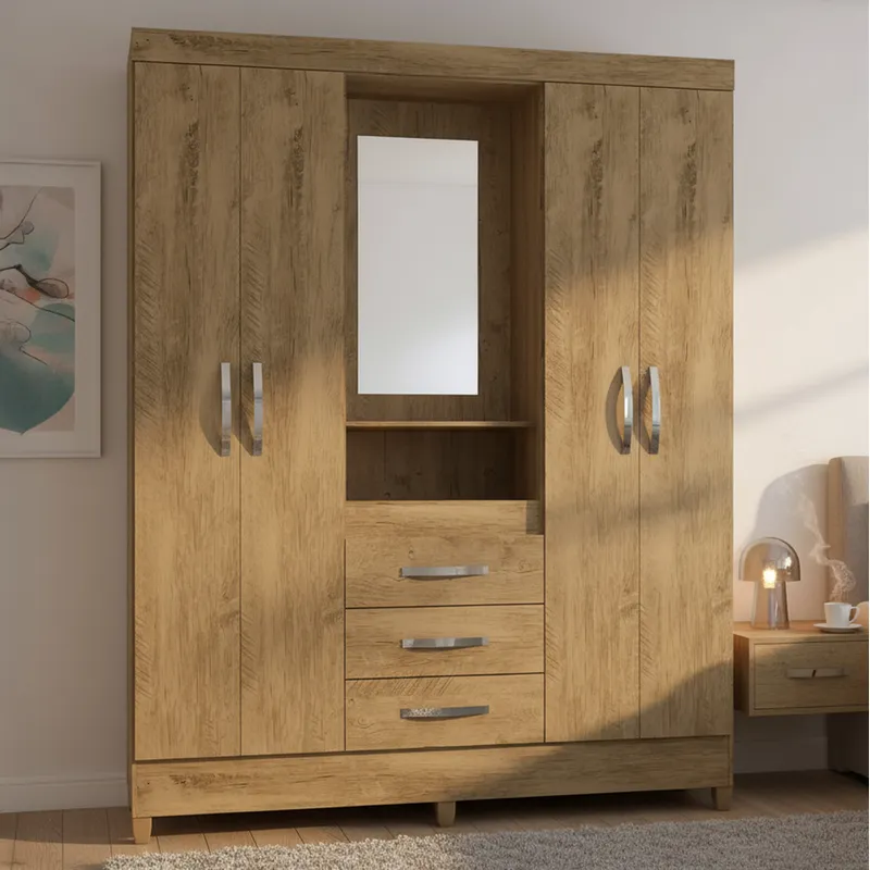 MOVAL - Clóset 4 Puerta(s) 3 Cajón(es) 4 Repisa(s) 165x204x47 cm Castaño