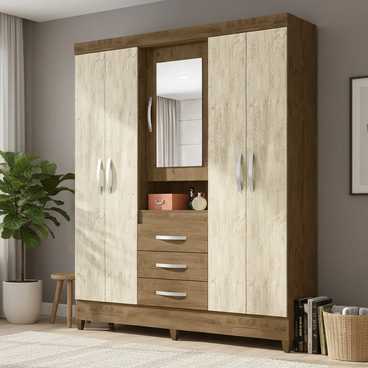 MOVAL - Clóset 5 Puerta(s) 4 Cajón(es) 6 Repisa(s) 165x204x47 cm Café