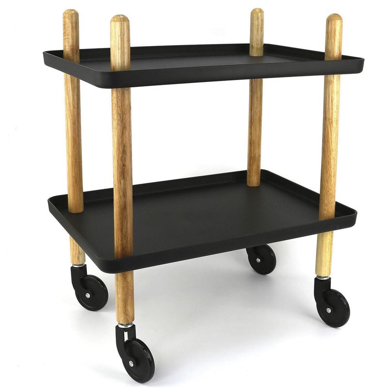 JUST HOME COLLECTION - Carro 2 niveles con ruedas negro/madera