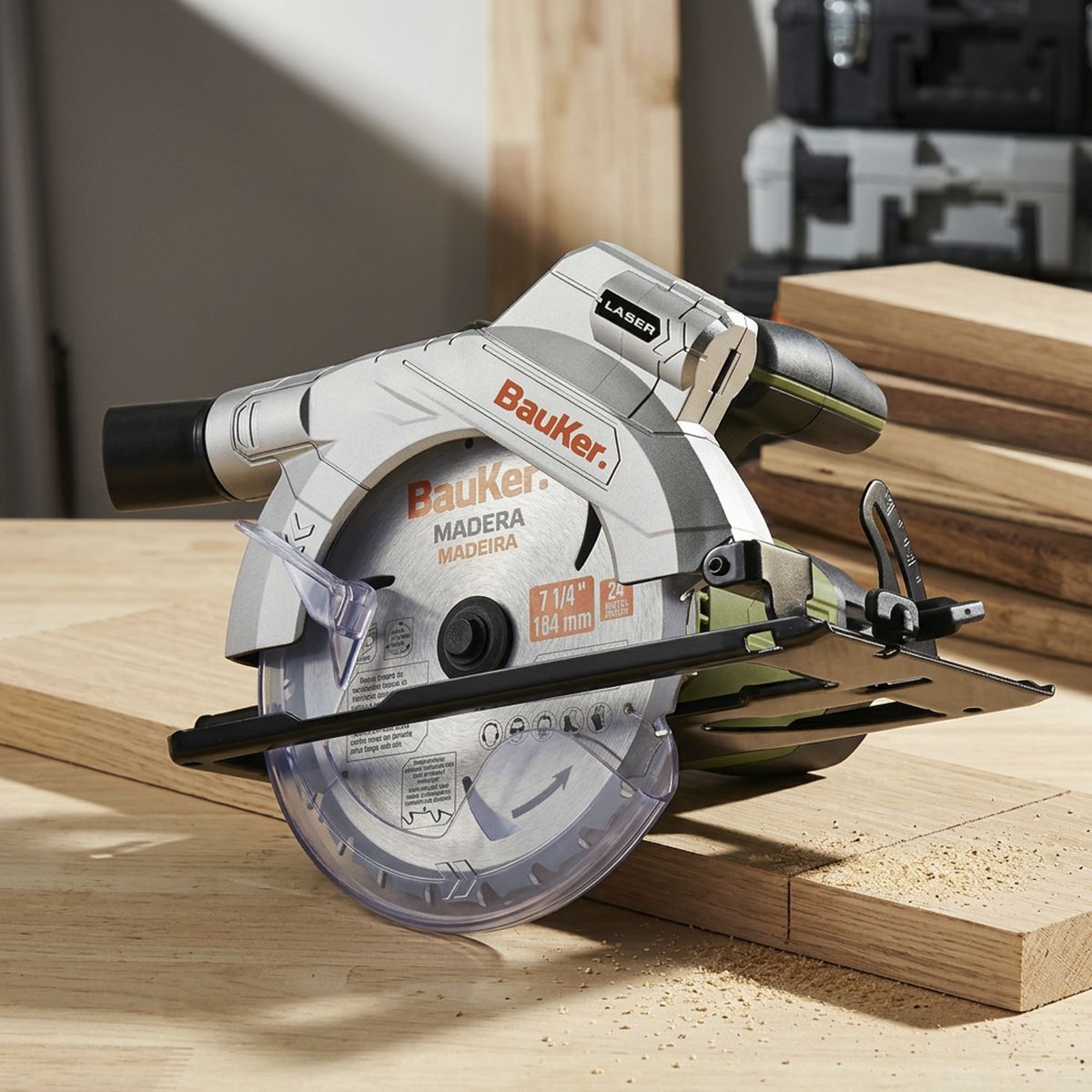 Sierra circular eléctrica 7 1/4" 1300W, marca BAUKER - Foto 2