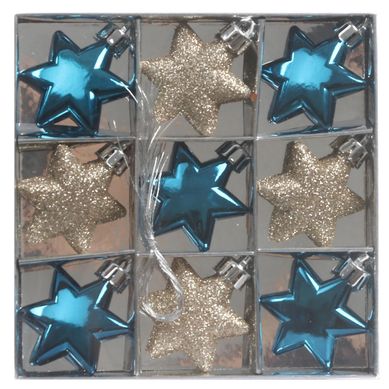 Set 9 estrellas 5cm dora/azul