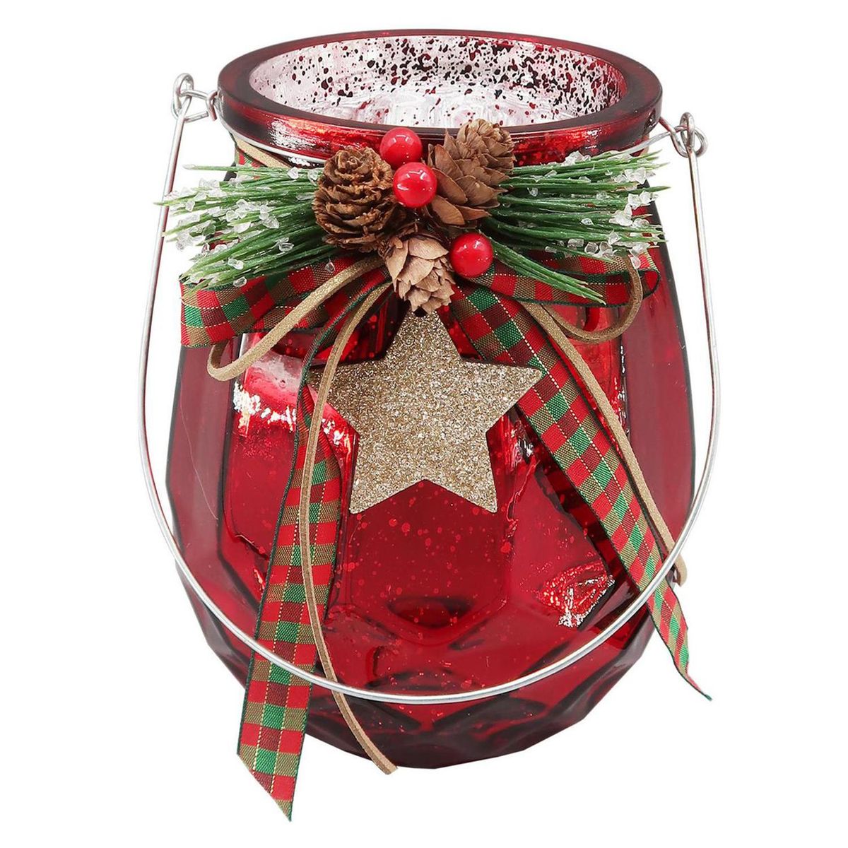 DEAR SANTA - Candelabro vidrio manija rojo 18 cm