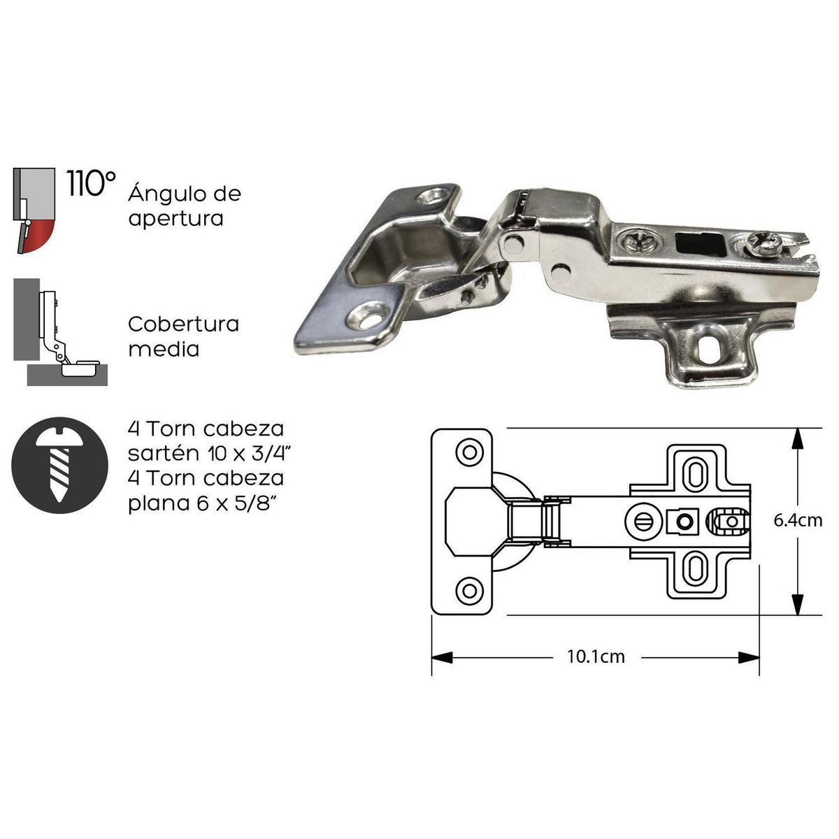 FIXSER - Bisagra reten semicurva 35mm 110° con tornillos