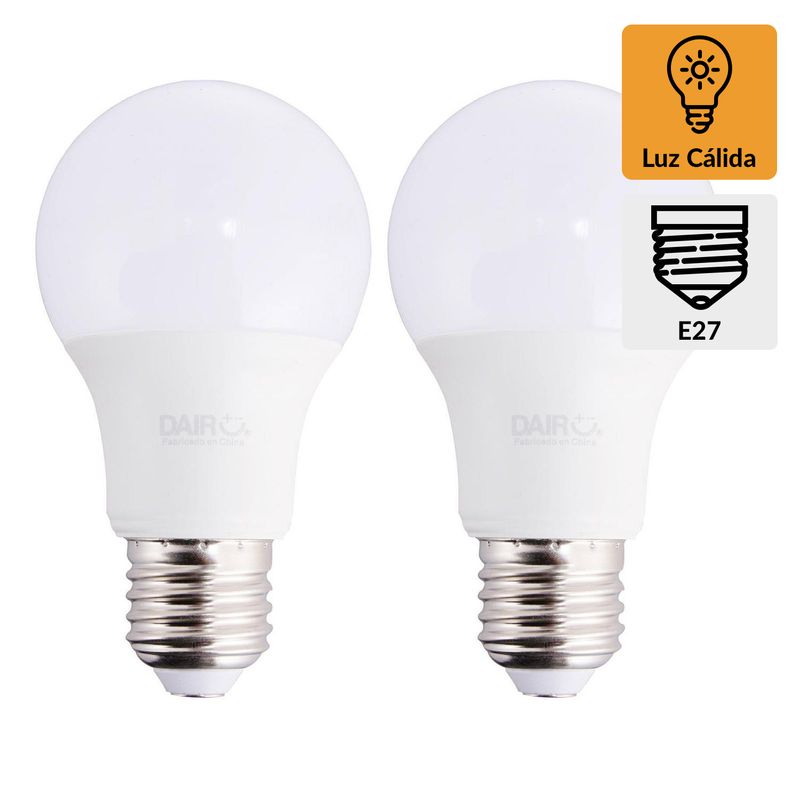 DAIRU - Pack 2 Ampolletas Led Atenuables 60 W E27 806 lm Luz Cálida