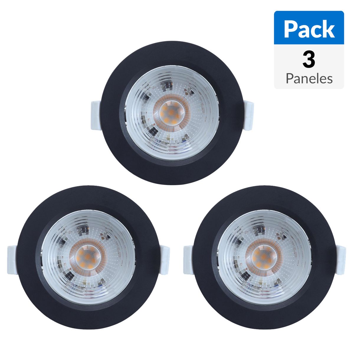 DAIRU - Pack 3 Paneles Led negros 6,5W Luz Cálida