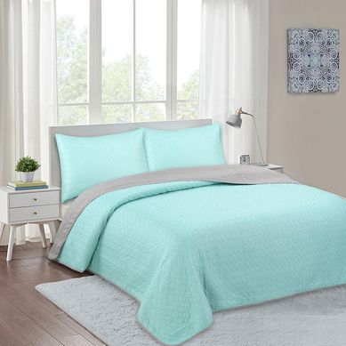 Quilt bicolor aqua/gris 2 plazas